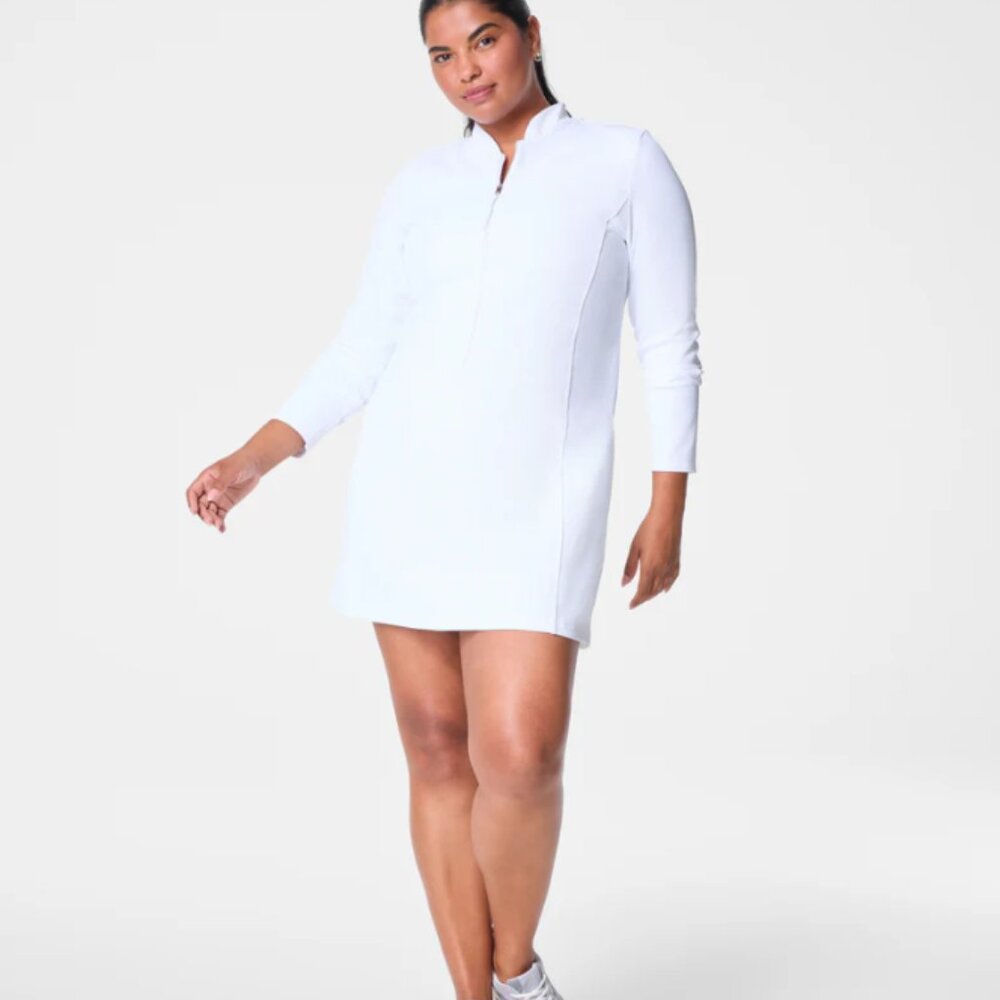 Spanx Shape Get Moving Rib Long Sleeve Zip Front Dress XL NWT